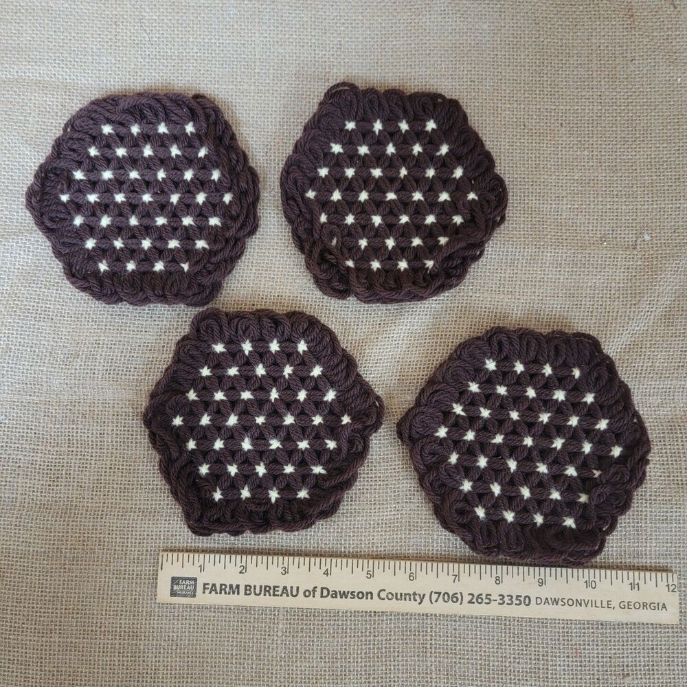 Lot Of 4 Crochet Coasters Brown 5"